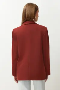 TRENDYOLMİLLA Burgundy Brick Red Oversized Plain Kesim Basic Double breasted Weaving Blazer Jacket - Image 6