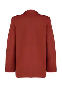 TRENDYOLMİLLA Burgundy Brick Red Oversized Plain Kesim Basic Double breasted Weaving Blazer Jacket - Image 8