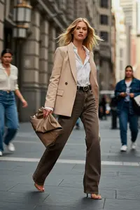 TRENDYOLMİLLA Camel Oversized Plain Kesim Basic Double breasted Weaving Blazer Jacket