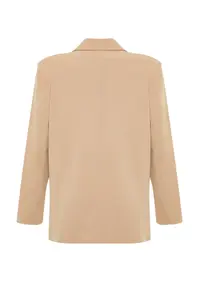 TRENDYOLMİLLA Camel Oversized Plain Kesim Basic Double breasted Weaving Blazer Jacket - Image 10