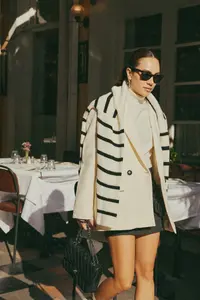 TRENDYOLMİLLA Stone Oversized Plain Kesim Basic Double breasted Weaving Blazer Jacket