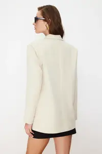 TRENDYOLMİLLA Stone Oversized Plain Kesim Basic Double breasted Weaving Blazer Jacket - Image 8