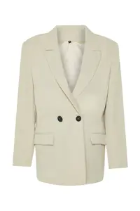 TRENDYOLMİLLA Stone Oversized Plain Kesim Basic Double breasted Weaving Blazer Jacket - Image 9
