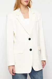 TRENDYOLMİLLA Ecru Oversized Basic Weaving Blazer Jacket - Image 6