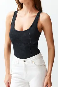 TRENDYOLMİLLA Black Antique/Faded Effect Cotton Flexible Cowl Neck Flexible snaps Knitting Bodysuit .D.00002 - Image 5