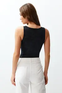 TRENDYOLMİLLA Black Antique/Faded Effect Cotton Flexible Cowl Neck Flexible snaps Knitting Bodysuit .D.00002 - Image 6