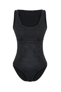 TRENDYOLMİLLA Black Antique/Faded Effect Cotton Flexible Cowl Neck Flexible snaps Knitting Bodysuit .D.00002 - Image 7