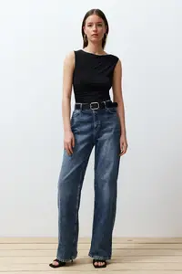 TRENDYOLMİLLA Black Ruffle Detailed Boat Neck Flexible snaps Knitting Bodysuit .D.00020 - Image 2