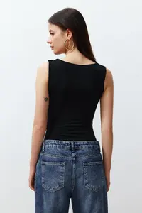 TRENDYOLMİLLA Black Ruffle Detailed Boat Neck Flexible snaps Knitting Bodysuit .D.00020 - Image 6