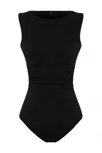 TRENDYOLMİLLA Black Ruffle Detailed Boat Neck Flexible snaps Knitting Bodysuit .D.00020 - Image 7