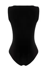 TRENDYOLMİLLA Black Ruffle Detailed Boat Neck Flexible snaps Knitting Bodysuit .D.00020 - Image 8