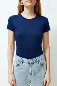 TRENDYOLMİLLA Navy Blue Fitted Short Sleeve Flexible snaps Knitting Bodysuit .D.00034 - Image 4