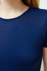 TRENDYOLMİLLA Navy Blue Fitted Short Sleeve Flexible snaps Knitting Bodysuit .D.00034 - Image 5