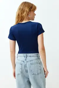 TRENDYOLMİLLA Navy Blue Fitted Short Sleeve Flexible snaps Knitting Bodysuit .D.00034 - Image 6