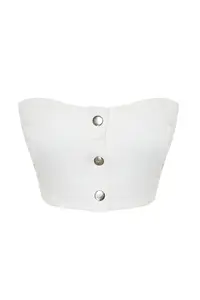 TRENDYOLMİLLA White Front buttoned Strapless Collar Mini denim Bustier - Image 7