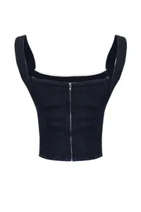 TRENDYOLMİLLA Dark Blue Lace Collar Detailed Sleeveless denim comfort/Flexible Crop Bustier - Image 8