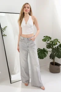 TRENDYOLMİLLA Ecru Barbell Neck Crop Flexible Knitting Blouse