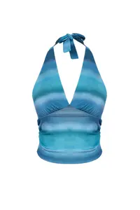 TRENDYOLMİLLA Indigo Barbell Neck Fitted Flexible Crop Knitting Blouse - Image 9