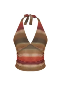 TRENDYOLMİLLA Multicolored Barbell Neck Fitted Patterned Crop Flexible Knitting Blouse - Image 6