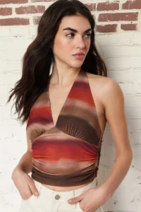 TRENDYOLMİLLA Multicolored Barbell Neck Fitted Patterned Crop Flexible Knitting Blouse - Image 8