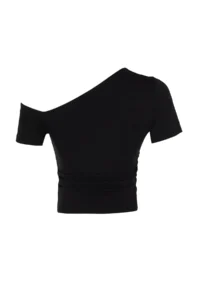TRENDYOLMİLLA Black Shirred Asymmetric Yaka Flexible  Knitting Blouse - Image 8