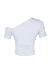 TRENDYOLMİLLA White Shirred Asymmetric Yaka Flexible  Knitting Blouse - Image 8