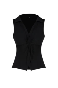 TRENDYOLMİLLA Black Fitted Polo Shirt Collar Flexible Knitting Blouse - Image 7
