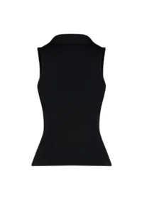TRENDYOLMİLLA Black Fitted Polo Shirt Collar Flexible Knitting Blouse - Image 8