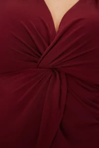 TRENDYOLMİLLA Burgundy Fitted Polo Shirt Collar Flexible Knitting Blouse - Image 4