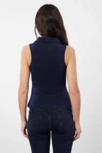 TRENDYOLMİLLA Navy Blue Fitted Polo Shirt Collar Flexible Knitting Blouse - Image 5