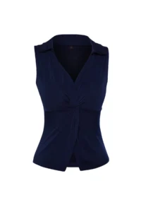 TRENDYOLMİLLA Navy Blue Fitted Polo Shirt Collar Flexible Knitting Blouse - Image 6
