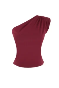 TRENDYOLMİLLA Burgundy Asymmetric One Shoulder padded Flexible Knitting Blouse - Image 5