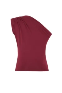 TRENDYOLMİLLA Burgundy Asymmetric One Shoulder padded Flexible Knitting Blouse - Image 6
