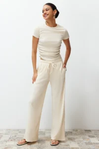 TRENDYOLMİLLA Stone Dog collar Short Sleeve Gather Detailed Flexible Knitting Blouse - Image 3
