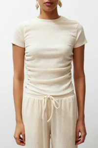 TRENDYOLMİLLA Stone Dog collar Short Sleeve Gather Detailed Flexible Knitting Blouse - Image 4