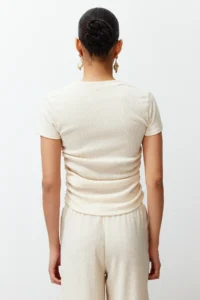 TRENDYOLMİLLA Stone Dog collar Short Sleeve Gather Detailed Flexible Knitting Blouse - Image 6