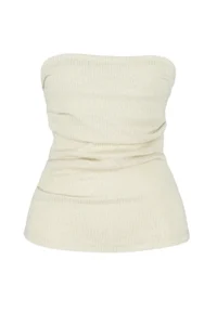 TRENDYOLMİLLA Ecru Drape Detailed Lurex/Silvery Strapless Flexible Knitting Blouse - Image 10