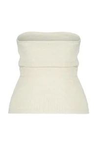 TRENDYOLMİLLA Ecru Drape Detailed Lurex/Silvery Strapless Flexible Knitting Blouse - Image 11