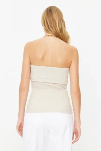 TRENDYOLMİLLA Ecru Drape Detailed Lurex/Silvery Strapless Flexible Knitting Blouse - Image 9