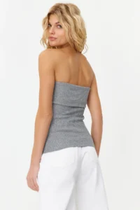TRENDYOLMİLLA Gray Drape Detailed Lurex/Silvery Strapless Flexible Knitting Blouse - Image 6