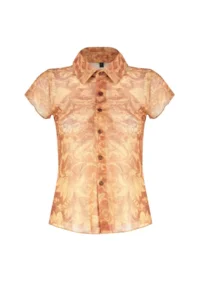 TRENDYOLMİLLA Multicolored Fitted Shirt Collar Tulle Flexible Knitting Blouse - Image 7