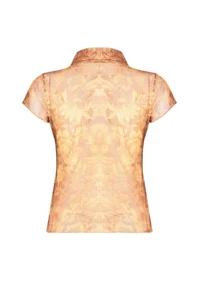 TRENDYOLMİLLA Multicolored Fitted Shirt Collar Tulle Flexible Knitting Blouse - Image 8