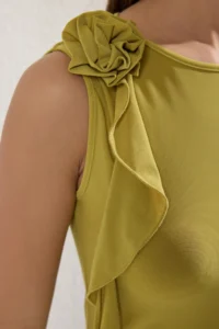 TRENDYOLMİLLA Oil Green Rose Accessory Detailed Frilly Flexible Regular Knitting Blouse - Image 3