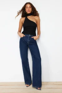 TRENDYOLMİLLA Black Barbell Neck Shirred Lined Flexible Tulle Knitting Blouse - Image 2