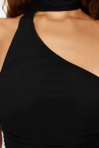 TRENDYOLMİLLA Black Barbell Neck Shirred Lined Flexible Tulle Knitting Blouse - Image 5