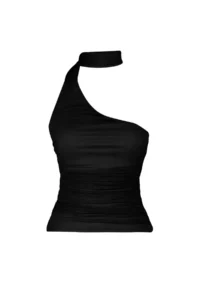 TRENDYOLMİLLA Black Barbell Neck Shirred Lined Flexible Tulle Knitting Blouse - Image 7