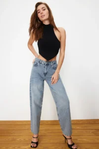 TRENDYOLMİLLA Black Dog collar Crop Back Detailed off shoulder Knitting Blouse - Image 2