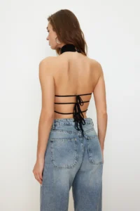 TRENDYOLMİLLA Black Dog collar Crop Back Detailed off shoulder Knitting Blouse - Image 6