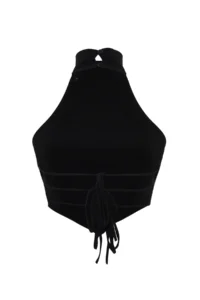 TRENDYOLMİLLA Black Dog collar Crop Back Detailed off shoulder Knitting Blouse - Image 8
