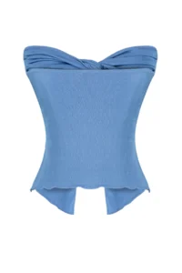 TRENDYOLMİLLA Indigo Buzzy Heart Yaka Shirred Flexible Crop Knitting Blouse - Image 8